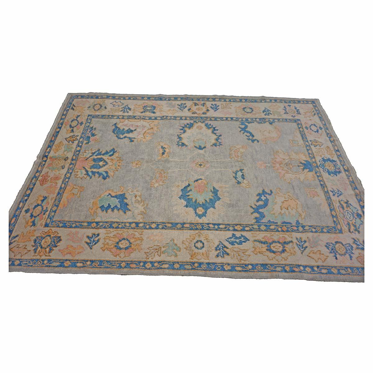 21st Century Türkisch Oushak 5X7 Grau, Elfenbein & Schiefer Blau Handmade Bereich Teppich im Angebot 3