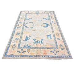 21st Century Turkish Oushak 5X8 Gray, Ivory & Slate Blue Handmade Area Rug