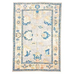 21st Century Turkish Oushak 5X8 Gray, Ivory & Slate Blue Handmade Area Rug