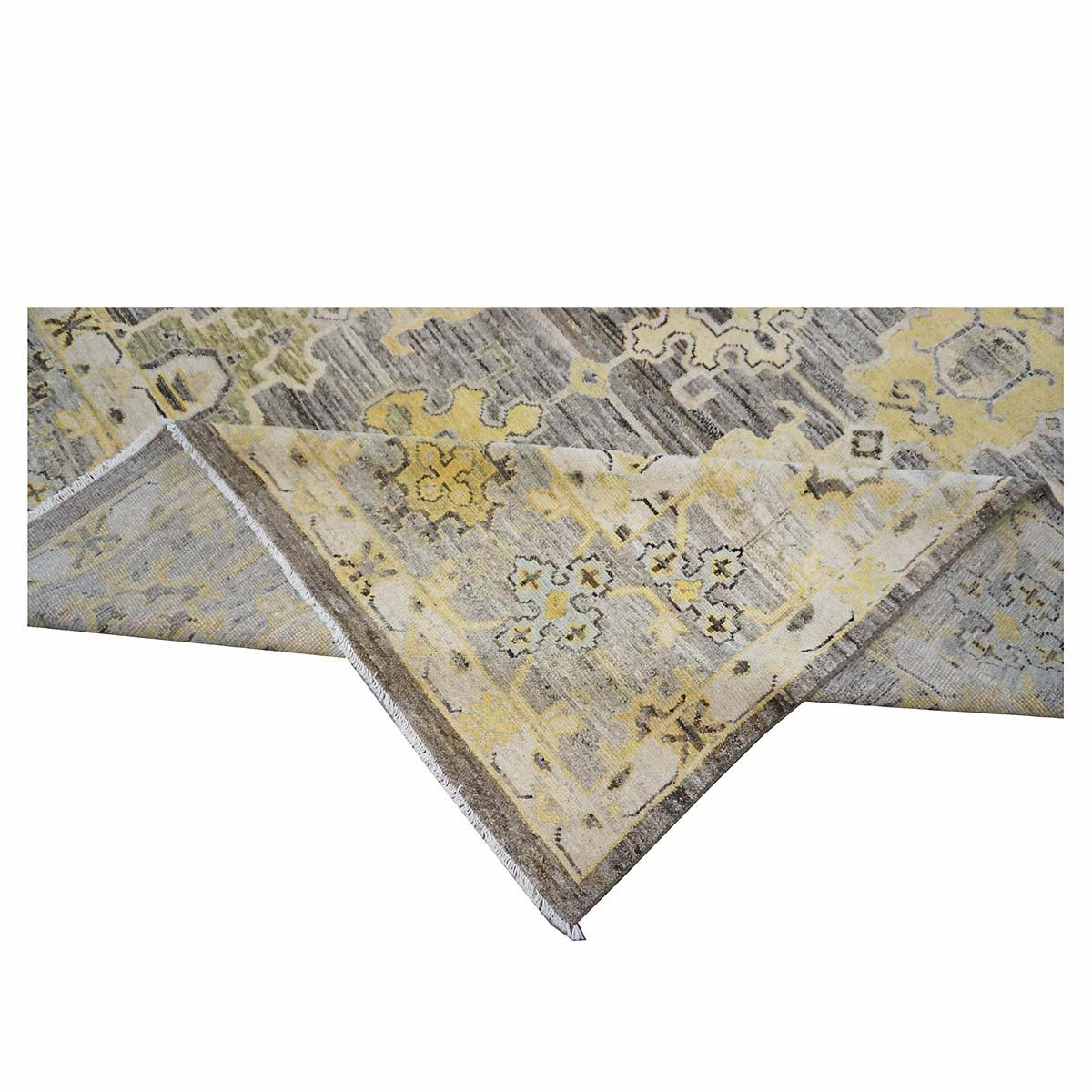 Tapis turc Oushak 8x11 anthracite, jaune et ivoire fait main du 21e siècle en vente 3