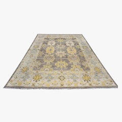 Turkish Oushak Wool 8x12 Charcoal, Yellow, & Ivory Handmade Area Rug