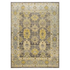 21st Century Turkish Oushak 8x11 Charcoal, Yellow, & Ivory Handmade Area Rug