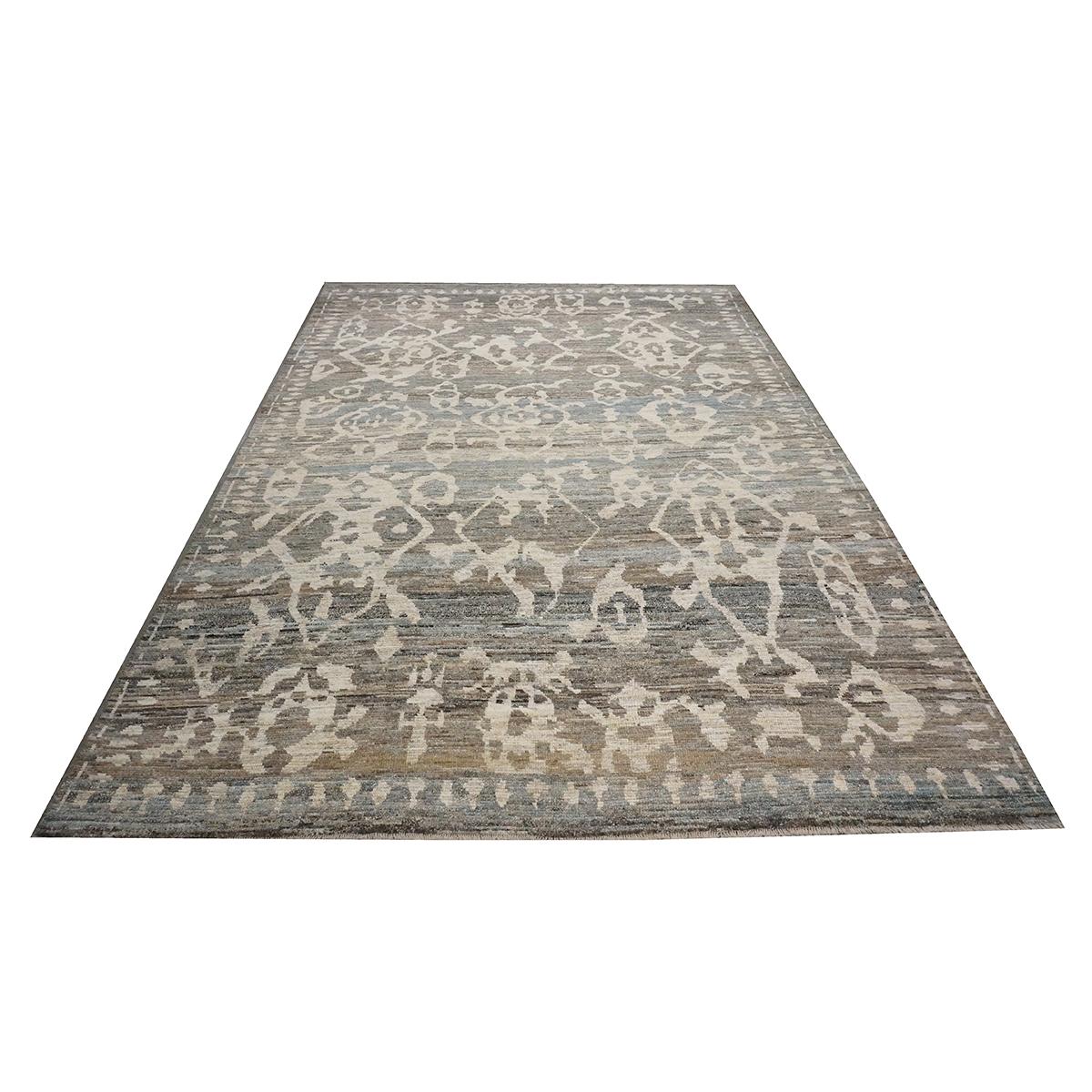 21st Century Turkish Oushak 8X12 Grau, Elfenbein & Holzkohle  Handgefertigter Vorleger (Handgewebt) im Angebot