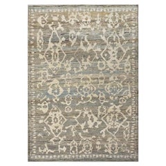 21st Century Turkish Oushak 8X12 Gris, ivoire et anthracite  Tapis de sol fait main