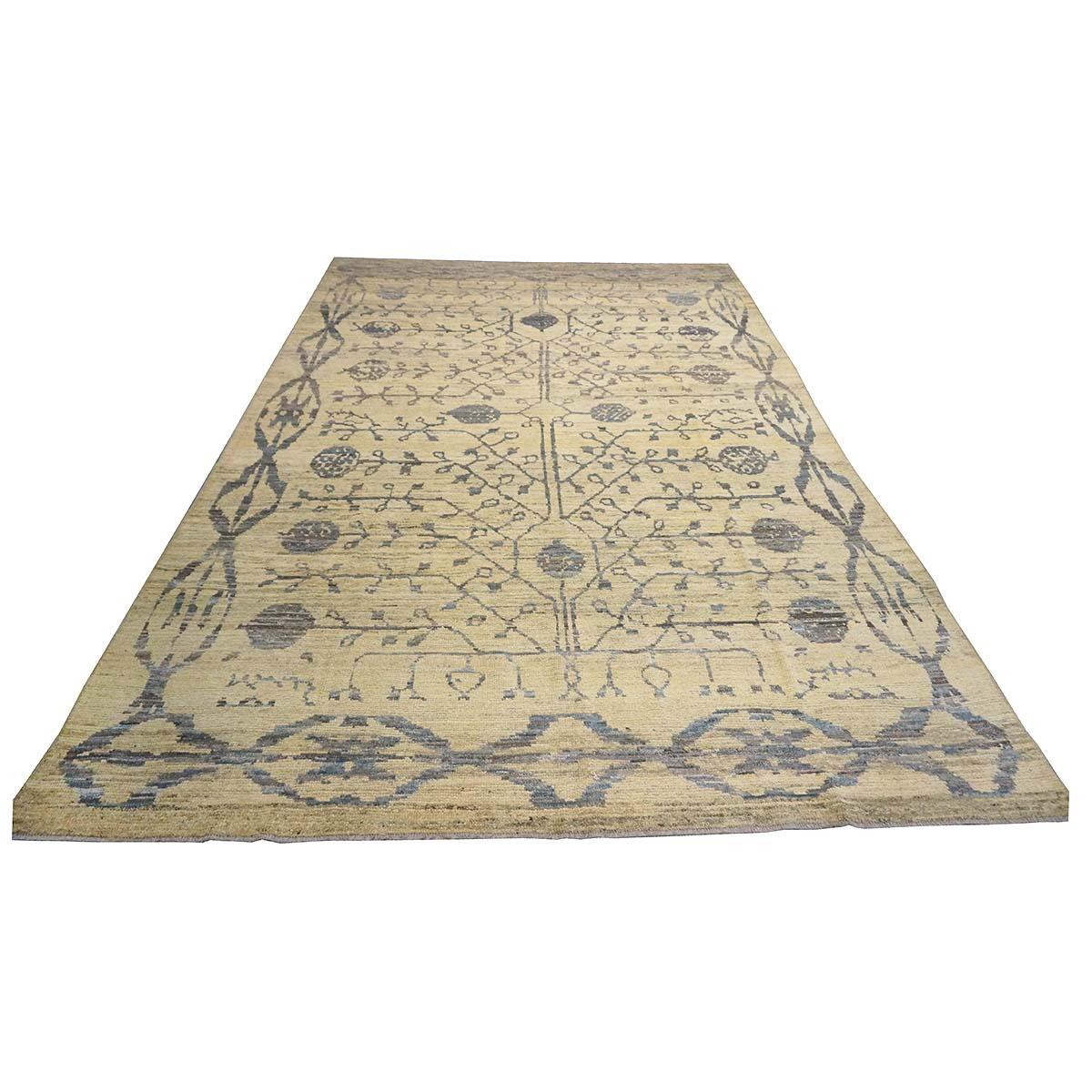 21st Century Turkish Oushak 8x12 Yellow, Blue, & Charcoal Handmade Area Rug In Good Condition For Sale In Houston, TX
