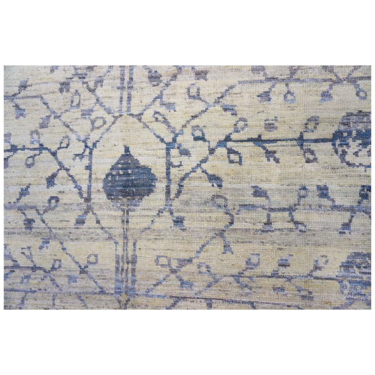 21. Jahrhundert Türkisch Oushak 8x12 Gelb, Blau, & Kohle Handgefertigt Bereich Teppich (21. Jahrhundert und zeitgenössisch) im Angebot