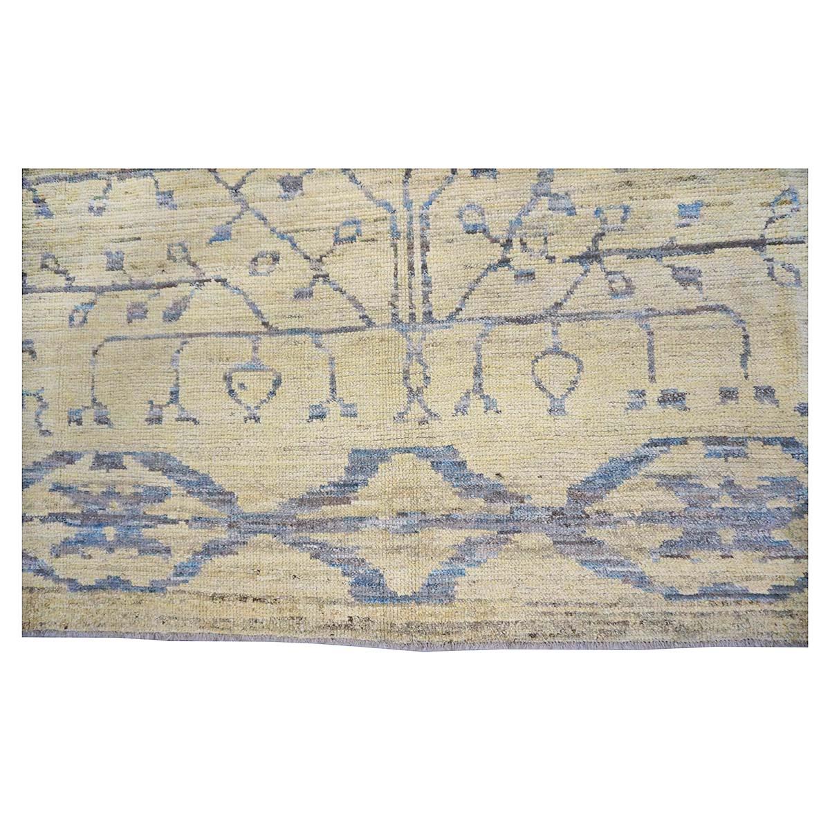21. Jahrhundert Türkisch Oushak 8x12 Gelb, Blau, & Kohle Handgefertigt Bereich Teppich (Wolle) im Angebot