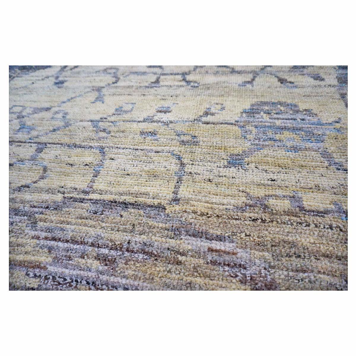 21. Jahrhundert Türkisch Oushak 8x12 Gelb, Blau, & Kohle Handgefertigt Bereich Teppich im Angebot 1
