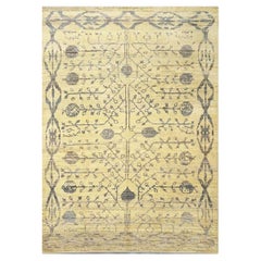 21st Century Turkish Oushak 8x12 Yellow, Blue, & Charcoal Handmade Area Rug (Tapis de sol turc 8x12 jaune, bleu et anthracite)