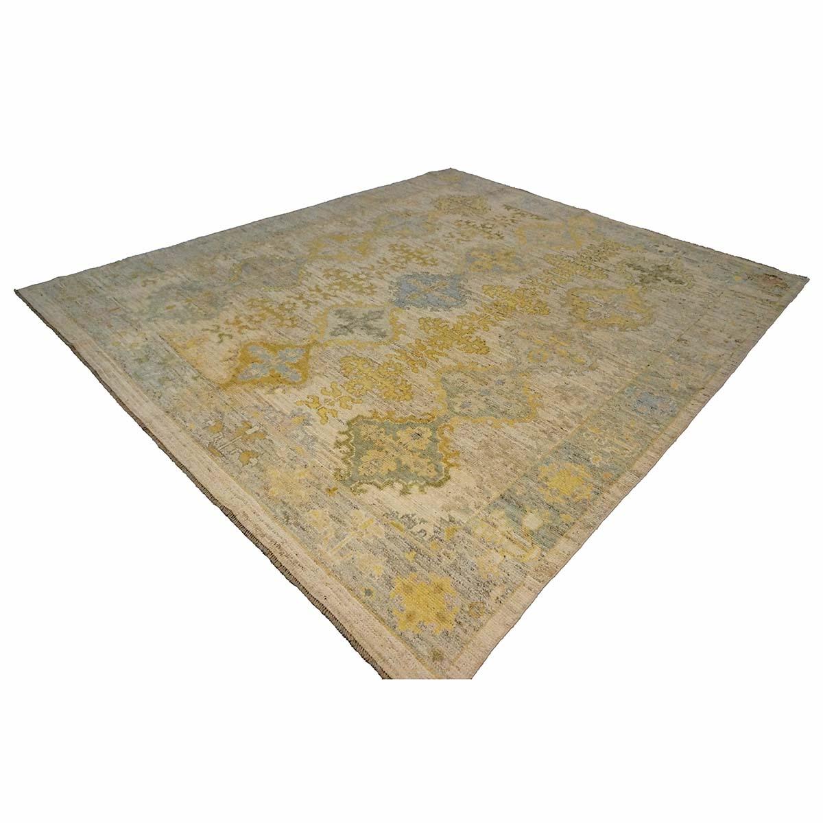 21st Century Turkish Oushak 9X10 Gold, Gray& Ivory Handmade Area Rug (Tapis de sol turc 9X10 or, gris et ivoire) Excellent état - En vente à Houston, TX