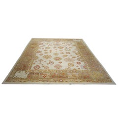 21st Century Turkish Oushak Wool 9x11 Ivory, Yellow, & Rust Handmade Area Rug