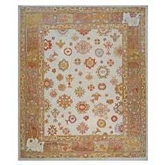 21st Century Turkish Oushak 9x11 Ivory, Yellow, & Rust Handmade Area Rug