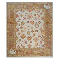 21st Century Turkish Oushak 9x11 Ivory, Yellow, & Rust Handmade Area Rug