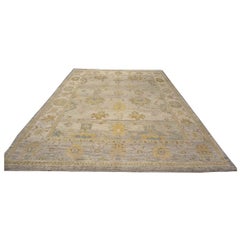 21st Century Turkish Oushak 9X12 Gold, Ivory & Slate Blue Handmade Area Rug