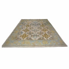 21st Century Turkish Oushak Wool 10X12 Gold & Slate Blue Handmade Area Rug