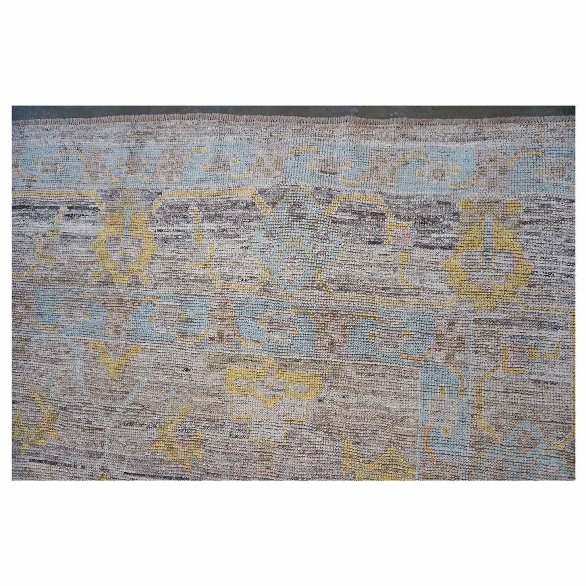 XXIe siècle et contemporain 21e siècle Tapis turc Oushak 9X12 or, ivoire et bleu ardoise fait main en vente