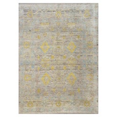 21e siècle Tapis turc Oushak 9X12 or, ivoire et bleu ardoise fait main
