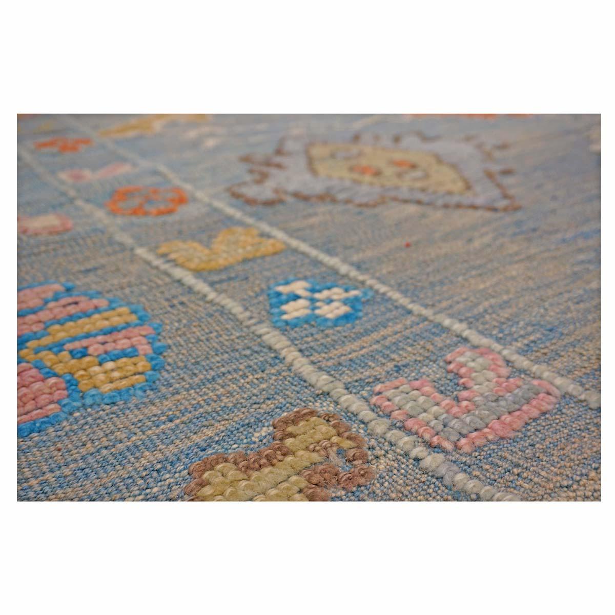 21st Century Türkisch Oushak 9x12 Grau, Orange & Schiefer Blau Handgefertigt Läufer Teppich im Angebot 5