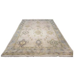 21st Century Turkish Oushak Wool 9X13 Gold, Gray & Ivory Handmade Area Rug