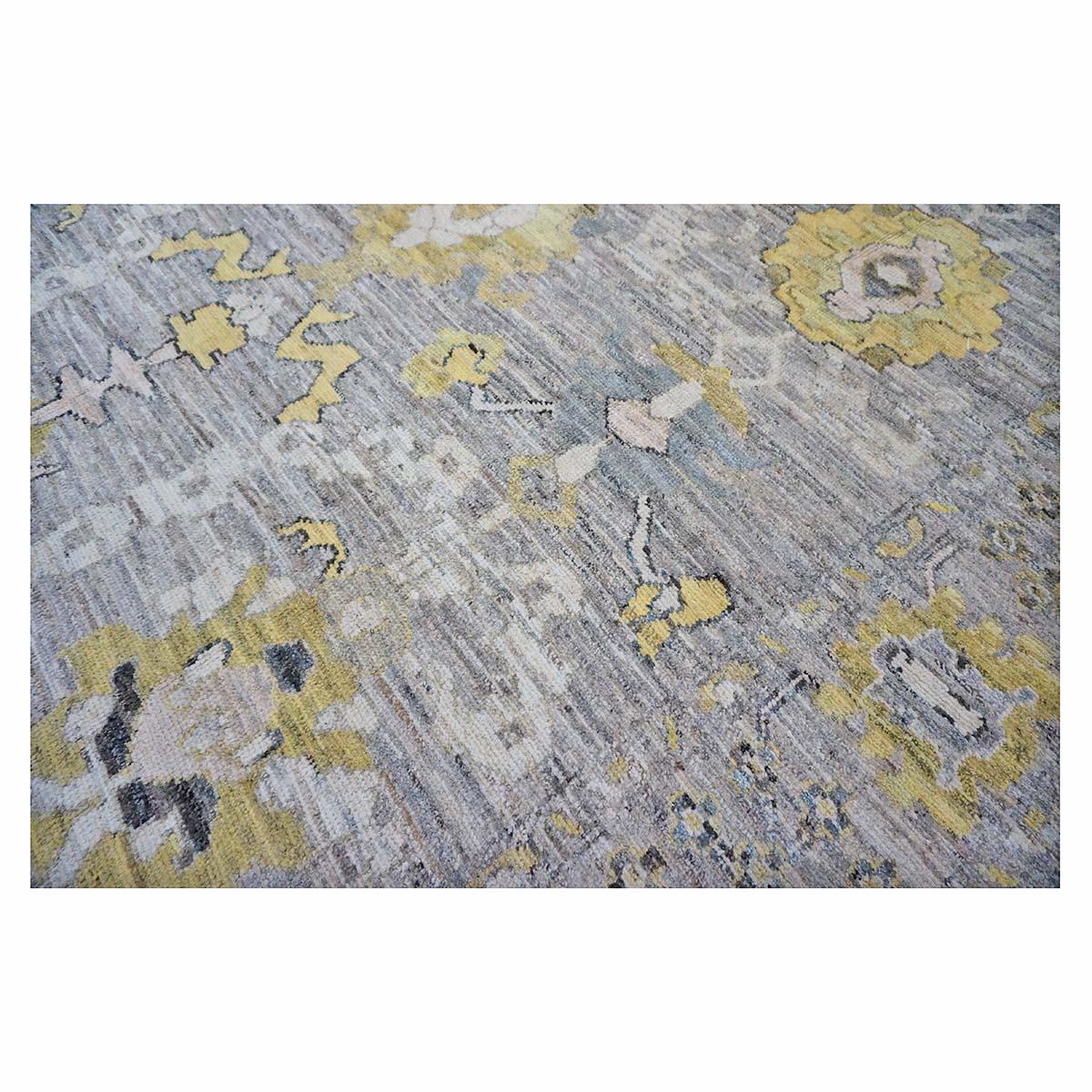 Tappeto turco 21st Century Oushak 9X13 Oro, Avorio e Grigio fatto a mano in vendita 3