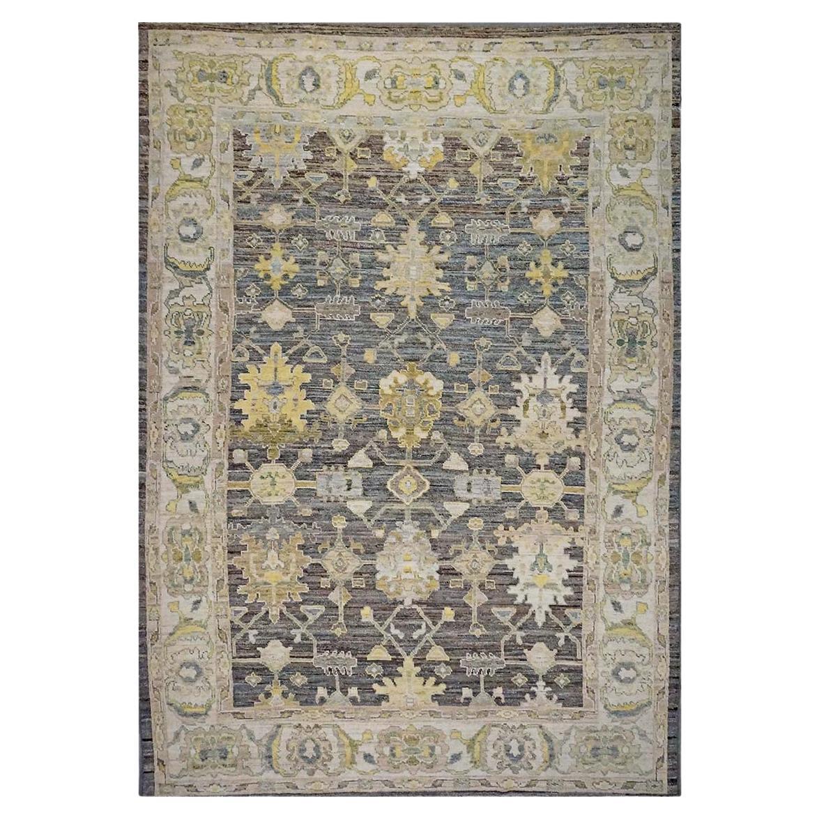 21st Century Turkish Oushak 9X13 Gold, Ivory & Gray Handmade Area Rug