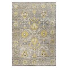 21e siècle Tapis de course turc Oushak 9X13 or, ivoire et gris fait à la main