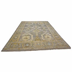 21st Century Turkish Oushak Wool 9X13 Gold, Ivory & Slate Blue Handmade Area Rug