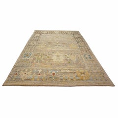 21st Century Turkish Oushak Wool 9X13 Taupe & Gold Handmade Area Rug