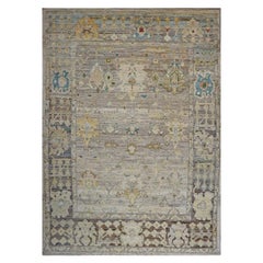 21st Century Turkish Oushak 9X13 Gold, Elfenbein & Schiefer Blau Handmade Läufer Teppich
