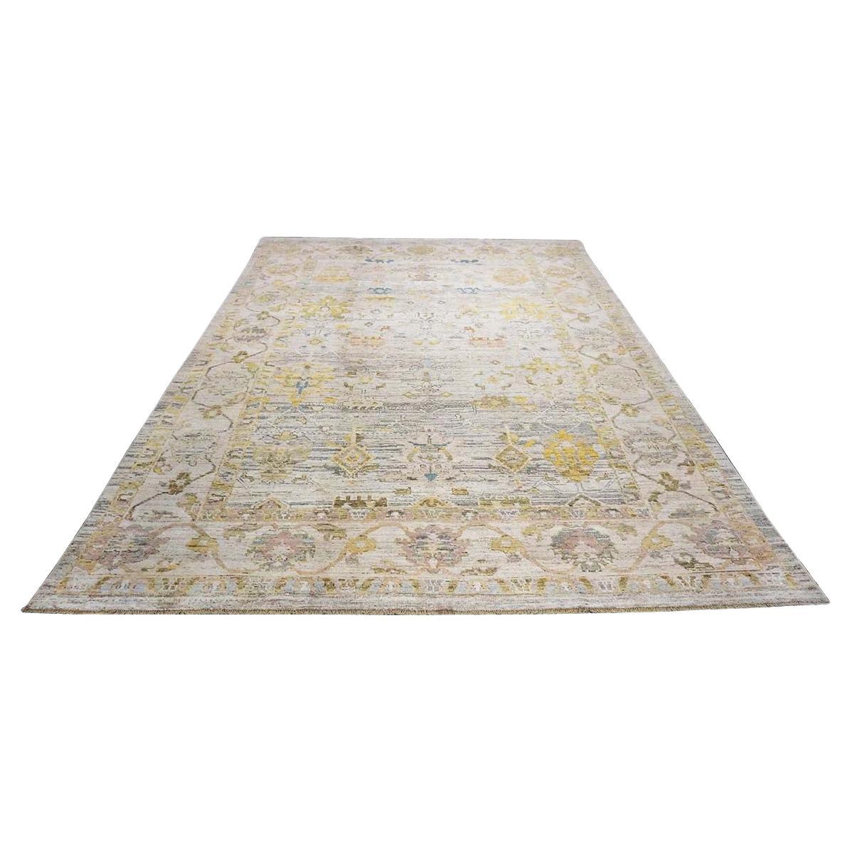 21st Century Turkish Oushak 9X13 Ivory & Gold Handmade Area Rug