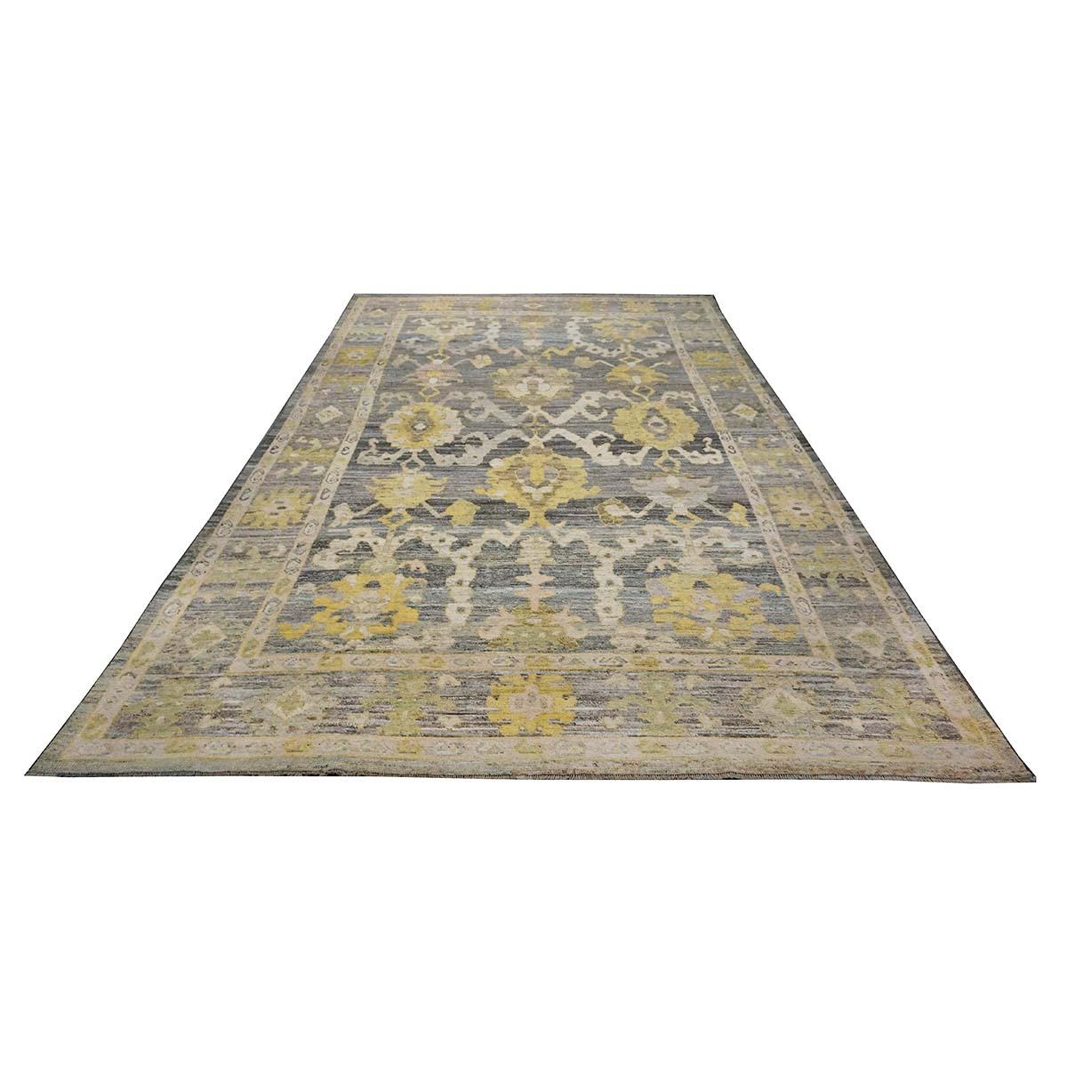   Ashly Fine Rugs presents a 21st-century Turkish Oushak 9x14 Handmade Area Rug. Oushak weavings began in a location just south of Istanbul, in a region that was to become the rugs namesake, Oushak. Although nomads first produced the rugs for