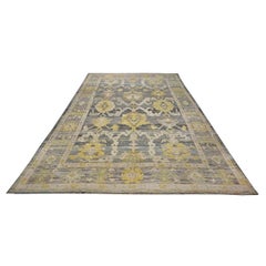 Turkish Oushak Wool 9x14 Slate Blue, Olive Green, & Ivory Handmade Area Rug