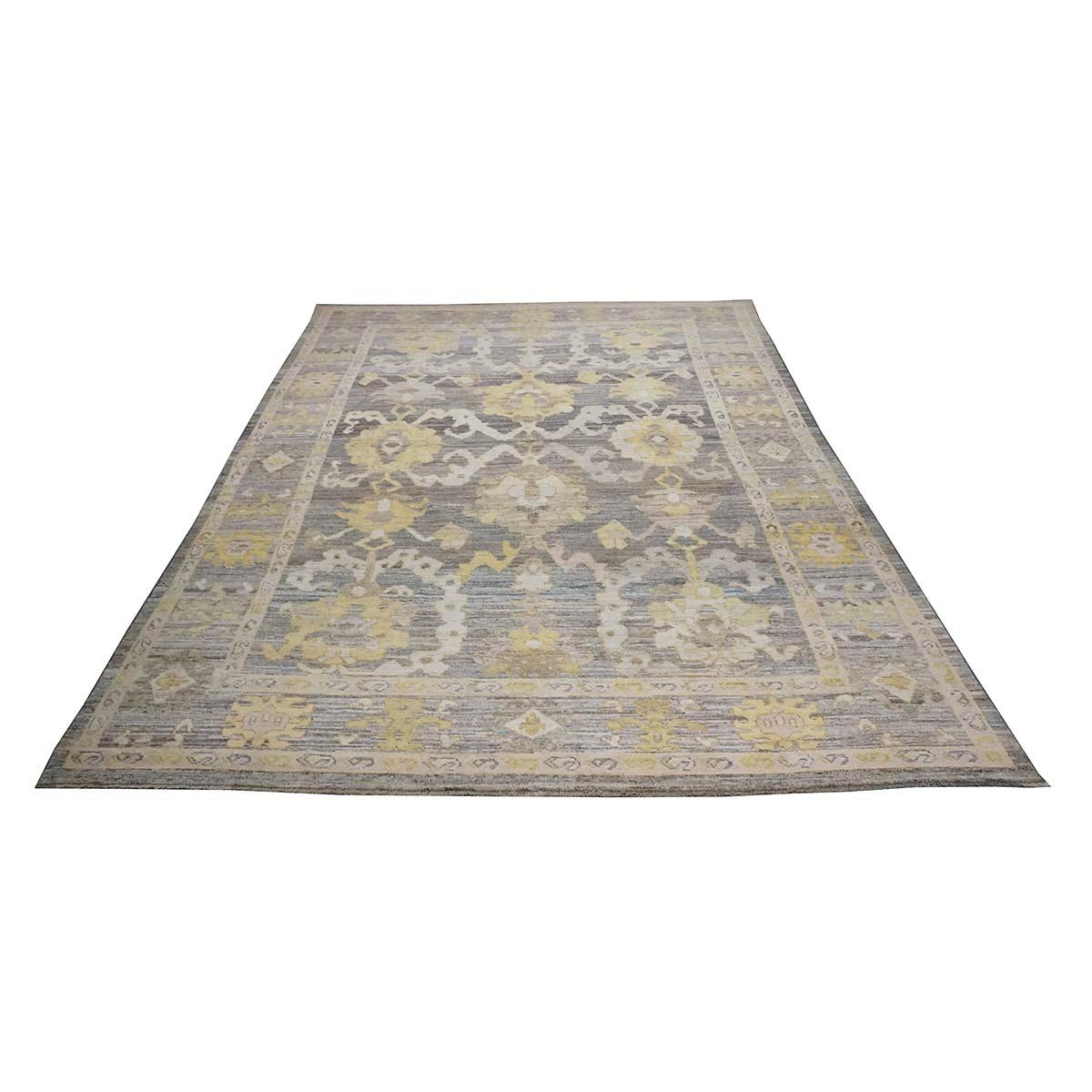 21st Century Turkish Oushak 9x14 Slate Blue, Olive Green, & Ivory Handmade Rug In Excellent Condition For Sale In Houston, TX