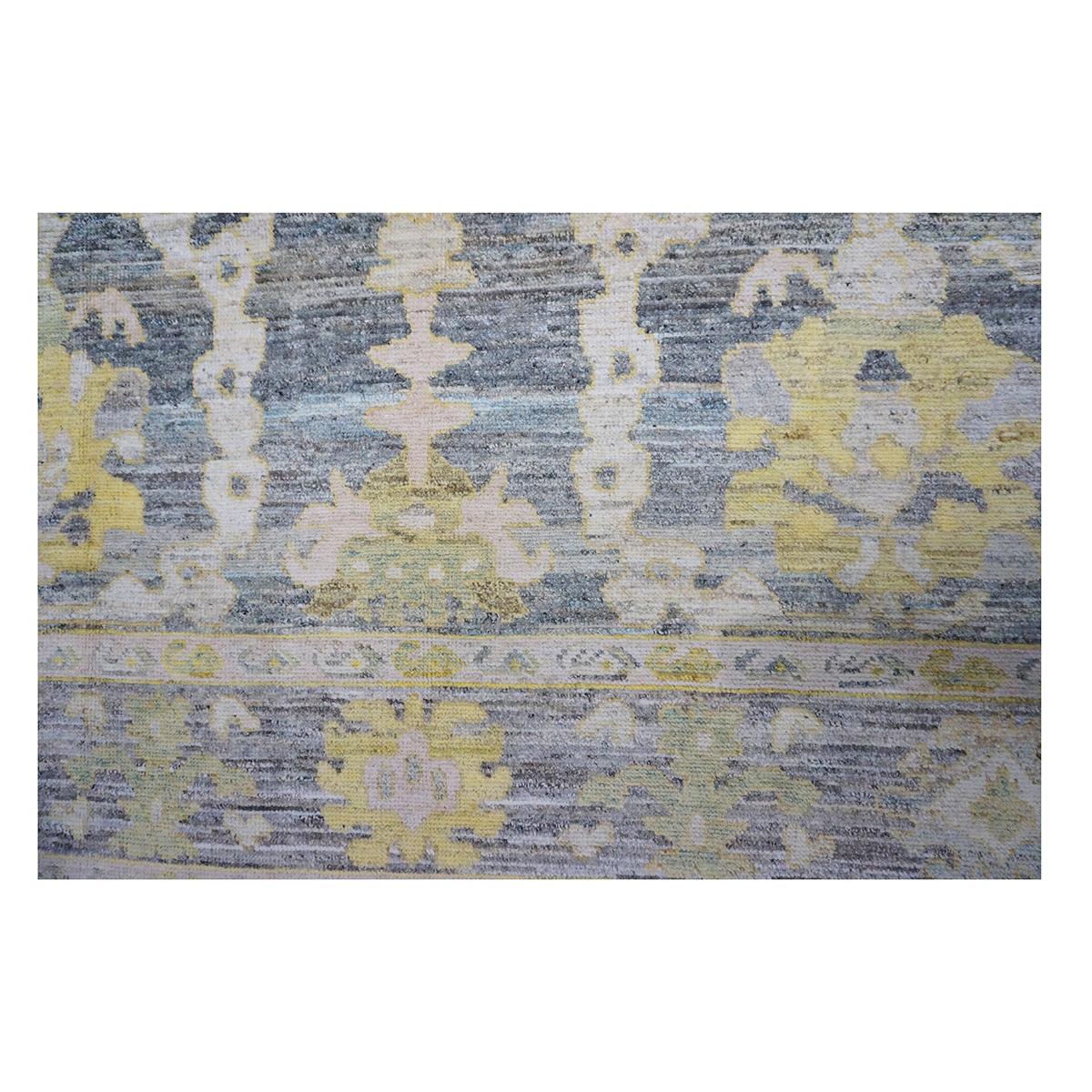 21st Century Turkish Oushak 9x14 Slate Blue, Olive Green, & Ivory Handmade Rug For Sale 2