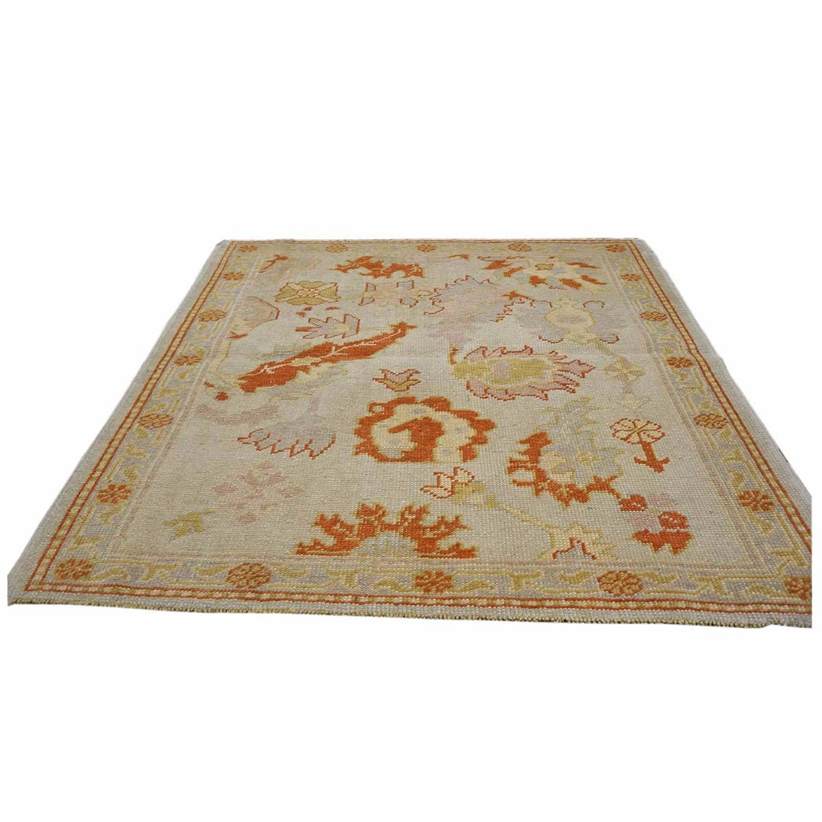 21st Century Turkish Oushak 3x3 Ivory & Rust Small Wool Area Rug In Excellent Condition In Houston, TX