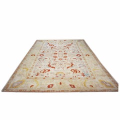 21st Century Turkish Oushak Wool 10x13 Ivory, Rust, & Blue Handmade Area Rug