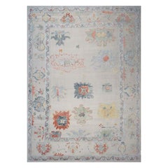 21st Century Turkish Oushak Kilim 10x14 Beige & Light Blue Room Sized Rug