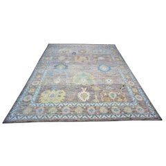 21st Century Turkish Oushak Wool 10X14 Slate Blue & Dark Oak Handmade Area Rug