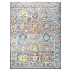 21st Century Turkish Oushak Wool 10X14 Slate Blue & Dark Oak Handmade Area Rug