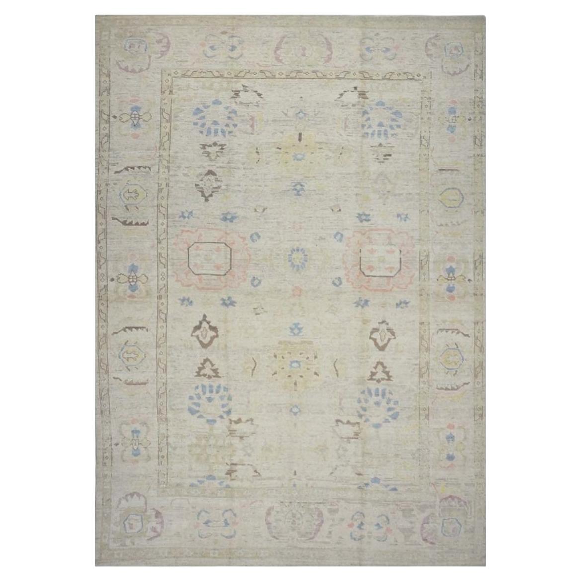 21st Century Turkish Oushak Wool 10X15 Tan & Slate Blue Handmade Area Rug
