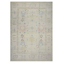 21st Century Turkish Oushak Wool 10X15 Tan & Slate Blue Handmade Area Rug