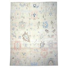 21st Century Turkish Oushak Wool 11X15 Tan & Slate Blue Handmade Area Rug