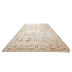 21st Century Turkish Oushak Wool 11X17 Gold, Gray & Slate Blue Handmade Area Rug