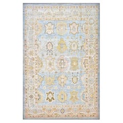 21st Century Turkish Oushak Wool 11X17 Gold, Gray & Slate Blue Handmade Area Rug
