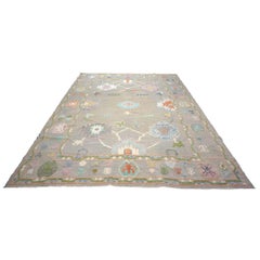 21st Century Turkish Oushak Wool 9X12 Gray & Ivory Handmade Area Rug
