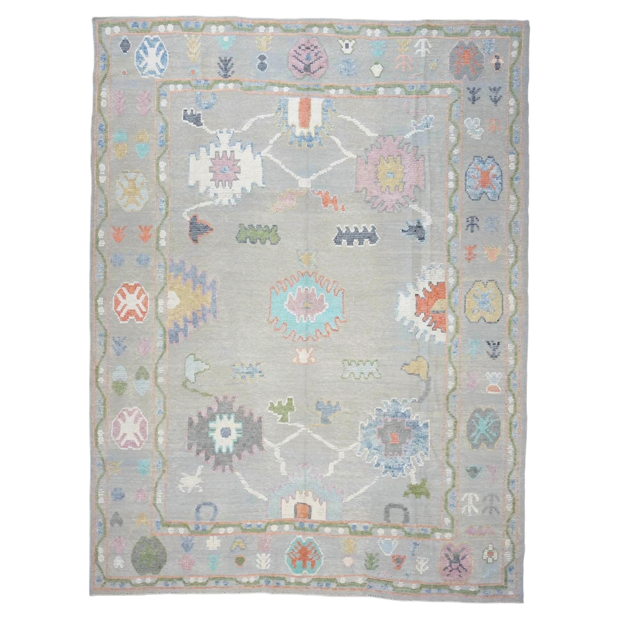 21st Century Turkish Oushak Wool 9X12 Gray & Ivory Handmade Area Rug For Sale