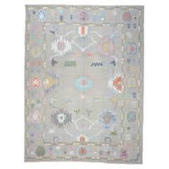 21st Century Turkish Oushak Wool 9X12 Gray & Ivory Handmade Area Rug