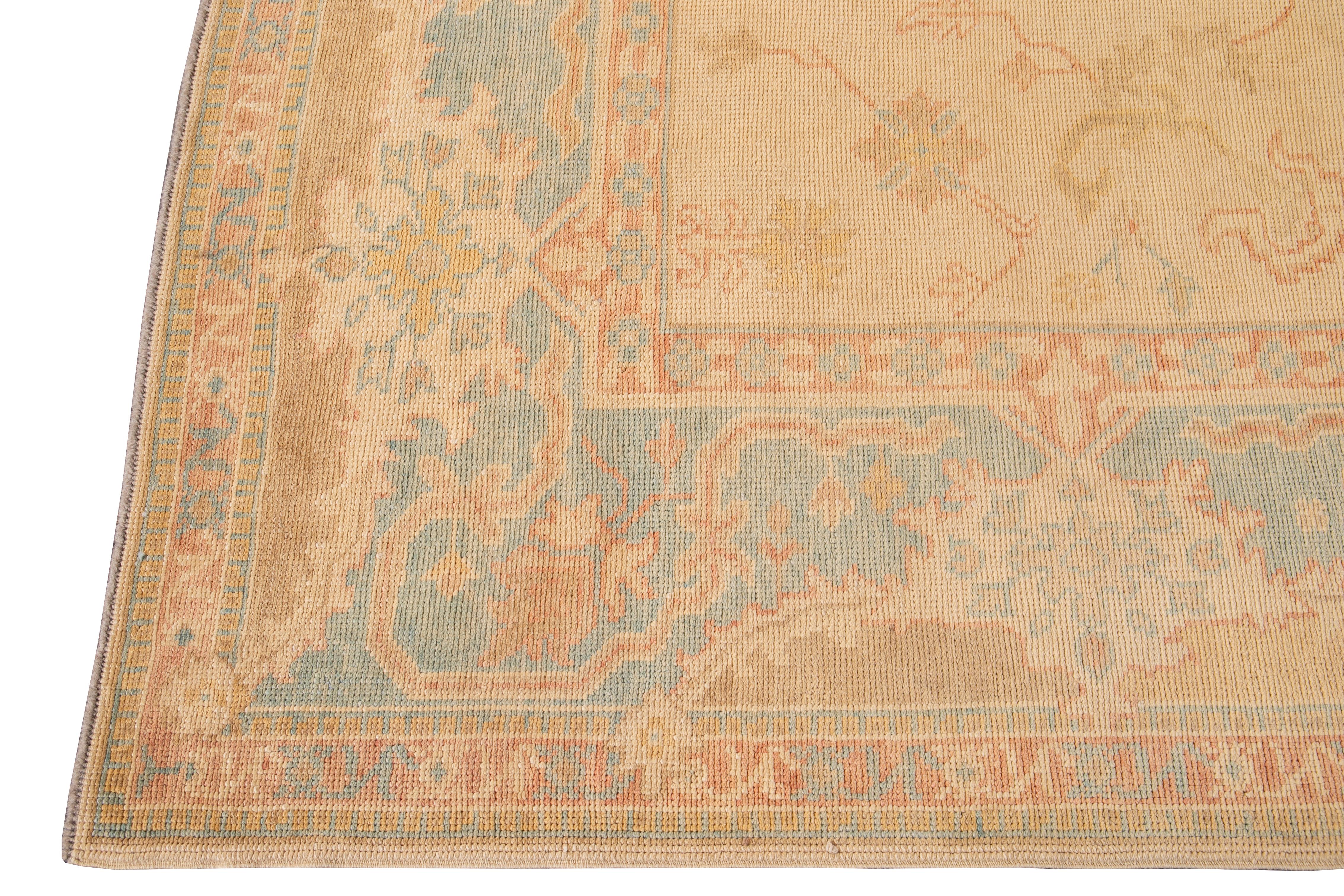 Hand-Knotted 21st Century Turkish Oushak Wool Rug For Sale