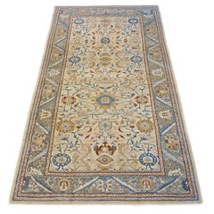 Turkish Sultanabad Wool 13x20 Ivory, Blue, & Gold Handmade Oversized Area Rug