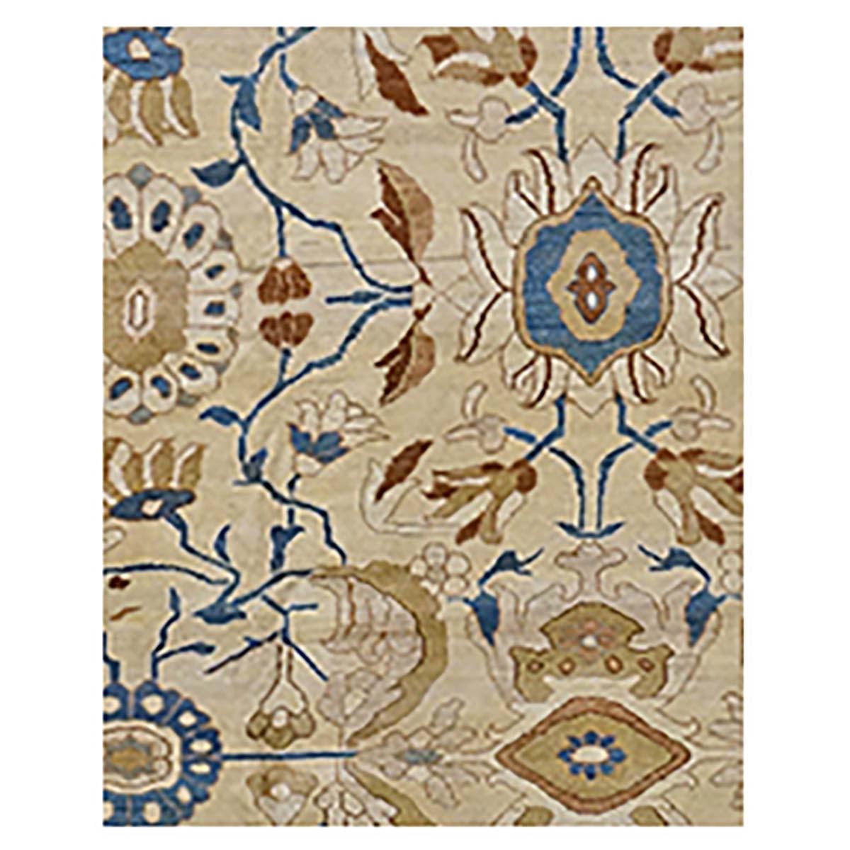 21st Century Turkish Sultanabad 13x20 Ivory, Blue, & Gold Handmade Area Rug In Excellent Condition For Sale In Houston, TX